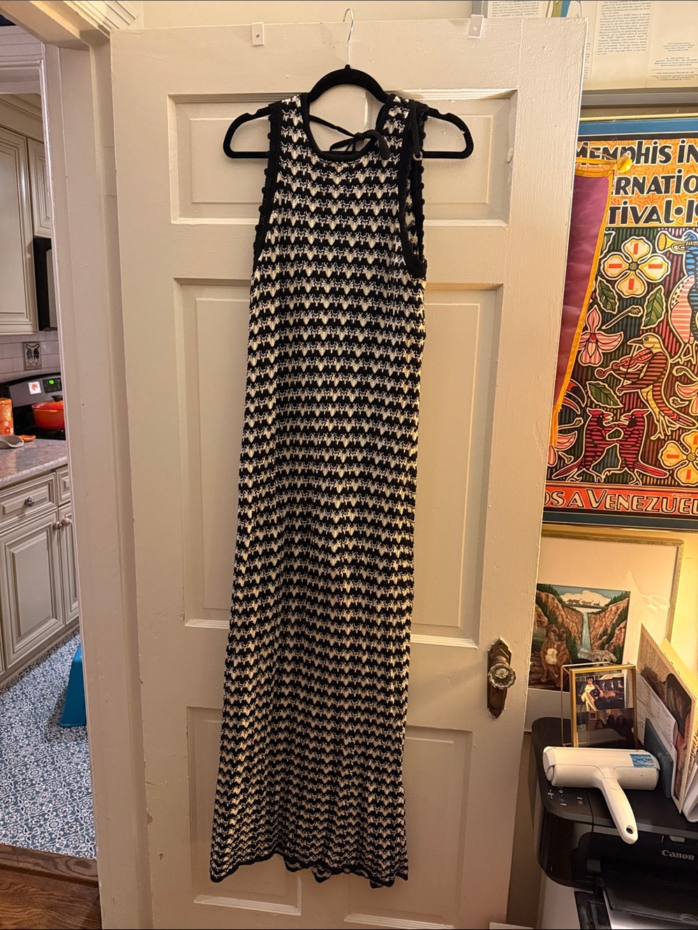 Sleeveless Black and White Houndstooth Maxi Dress